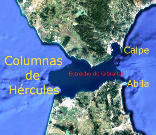 Columnas de Hrcules: Calpe (Pen de Gibraltar) y Abila (Monte Hacho)